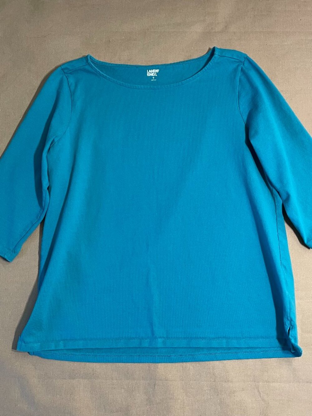 Lands' End Boatneck Tee Size XL Blue 3/4 Sleeve Cotton Preppy Travel Resort